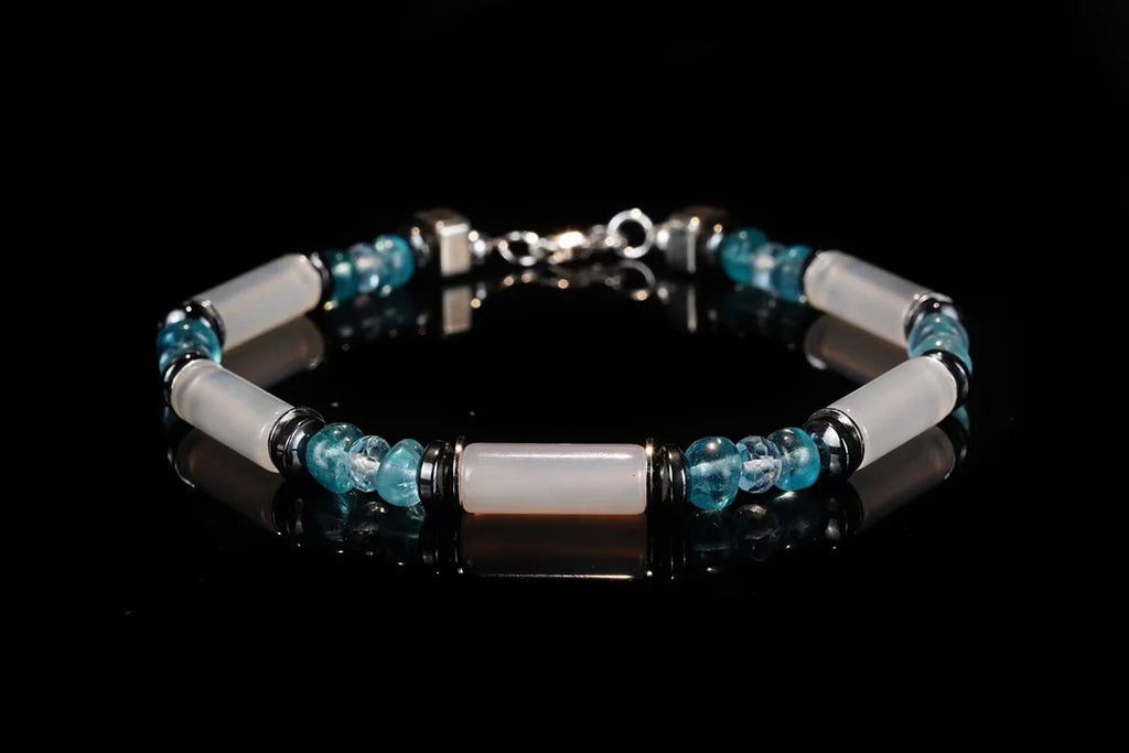 White Agate and Blue Apatite Bracelet