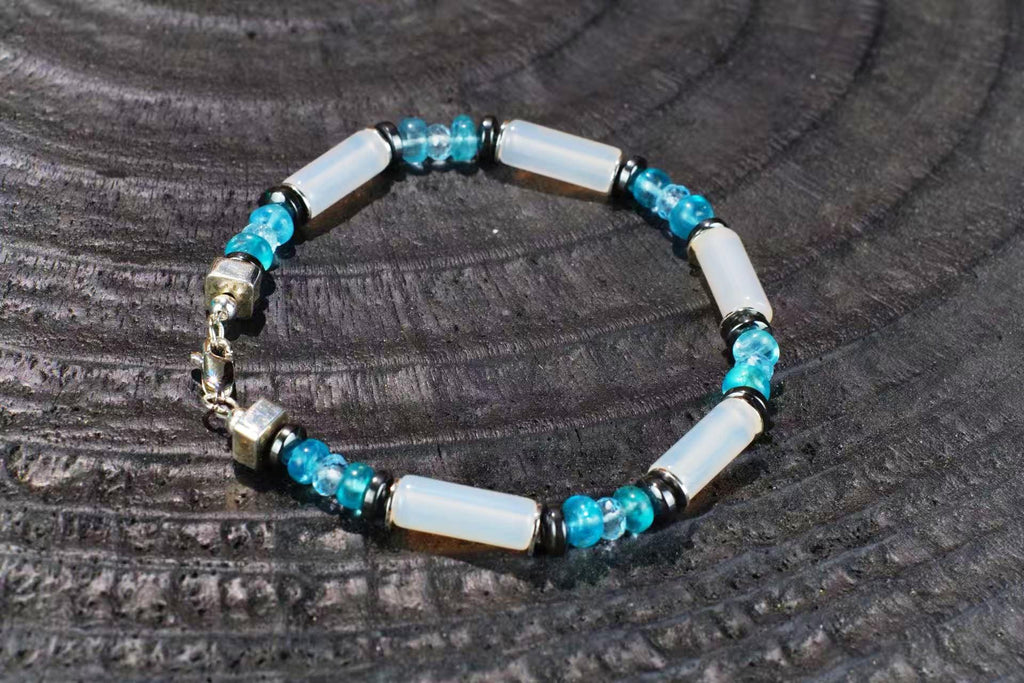 White Agate and Blue Apatite Bracelet