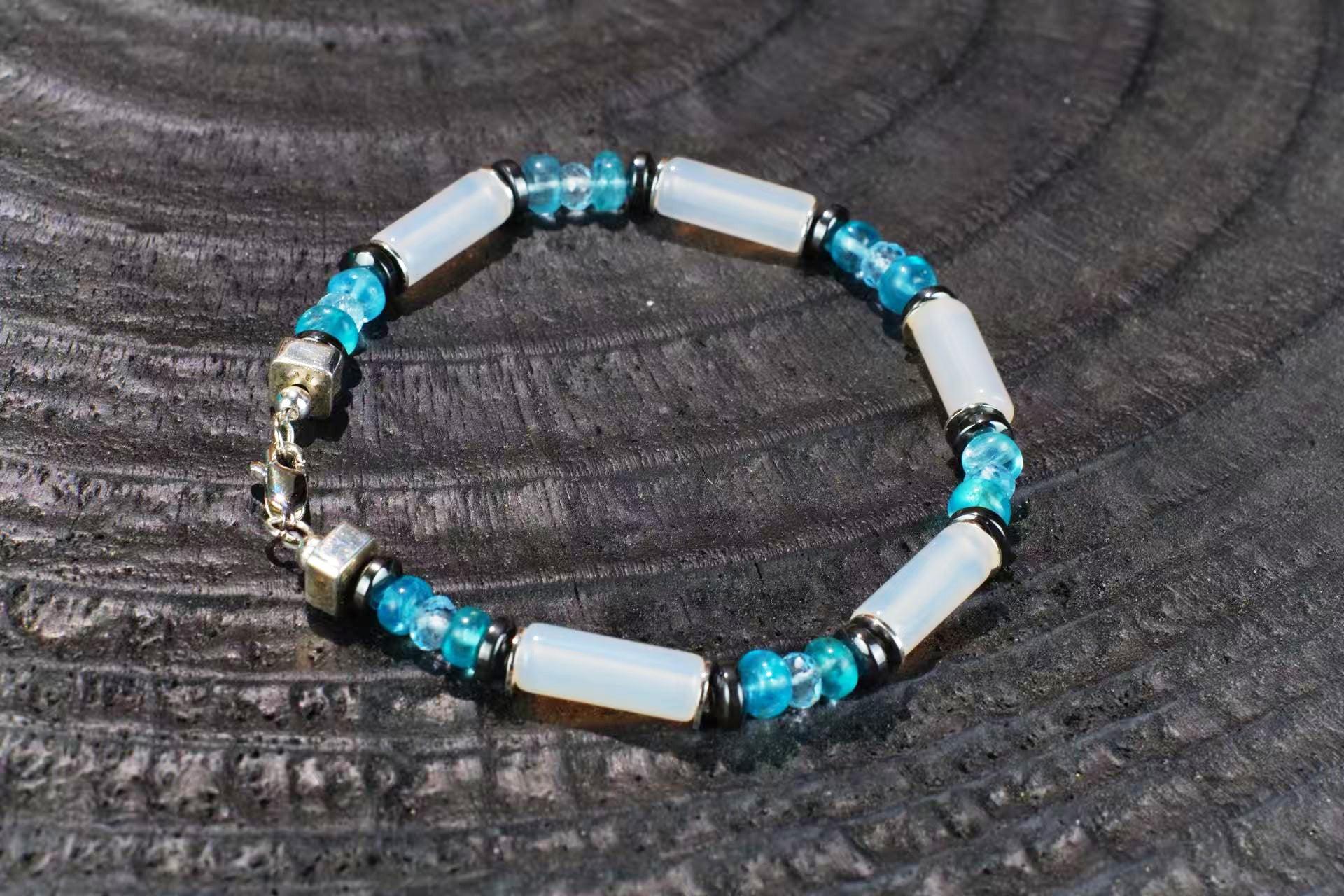 White Agate and Blue Apatite Bracelet